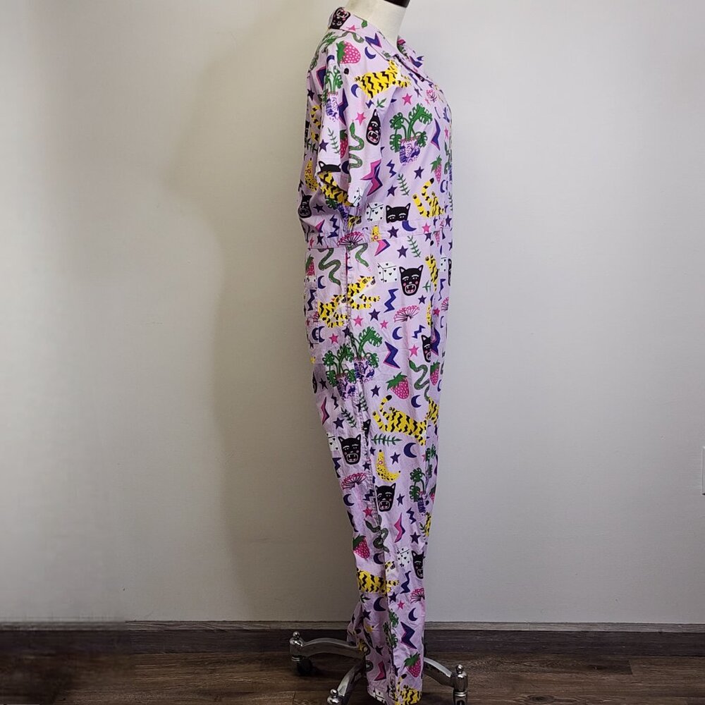 Nooworks Coveralls Short Sleeve Jumpsuit in Hastings Print Womens XXL Lavender - Picture 7 of 13